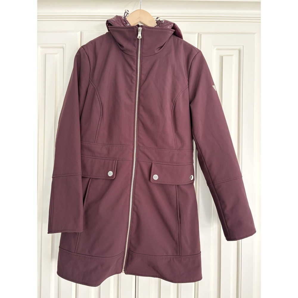 Guess Zip Up Quilted Hood Jacket Medium Winter Cozy Warm Mid Length - Picture 1 of 8